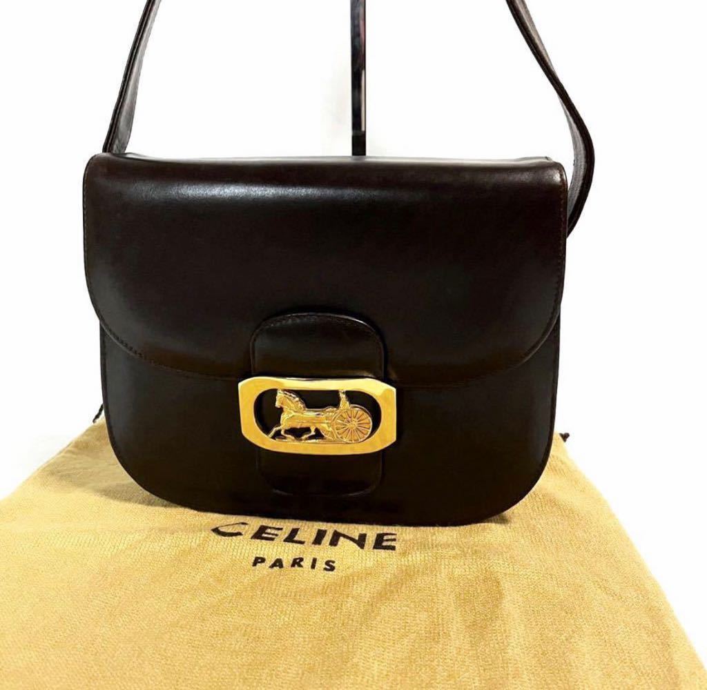 □ 1円 スタート □ 希少 極美品 セリーヌ CELINE 馬車金具 馬車