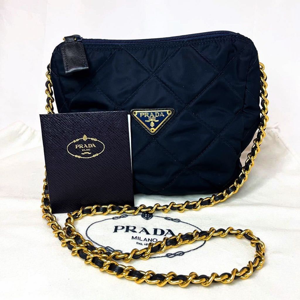 新品同様】□ 1円 □ ミニ 美品 PRADA プラダ ロゴ ゴールド チェーン