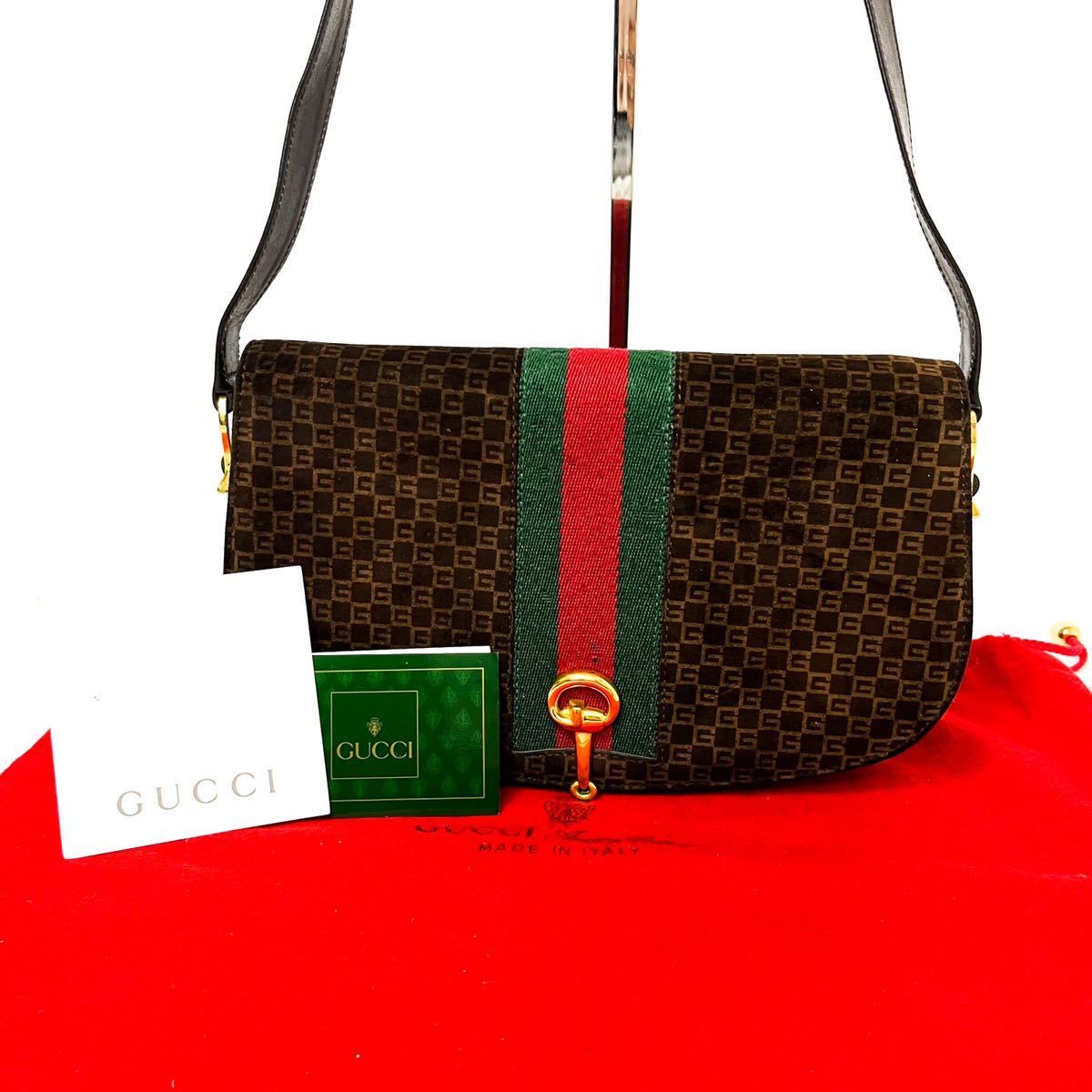 ■ 1円 スタート ■ 希少 美品 GUCCI グッチ シェリーライン GG柄 シマ 金具 ミニ ショルダーバッグ ブラウン_画像1