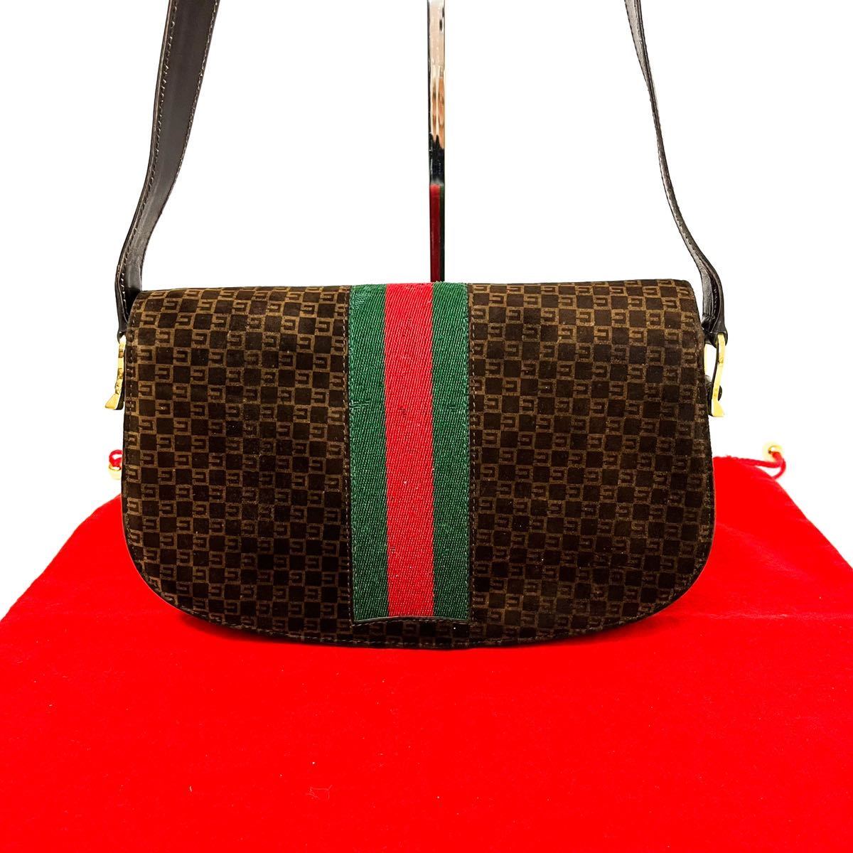 ■ 1円 スタート ■ 希少 美品 GUCCI グッチ シェリーライン GG柄 シマ 金具 ミニ ショルダーバッグ ブラウン_画像6