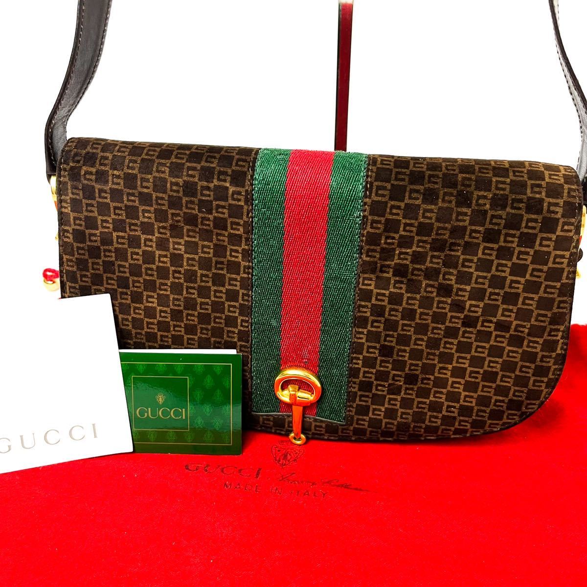 ■ 1円 スタート ■ 希少 美品 GUCCI グッチ シェリーライン GG柄 シマ 金具 ミニ ショルダーバッグ ブラウン_画像3