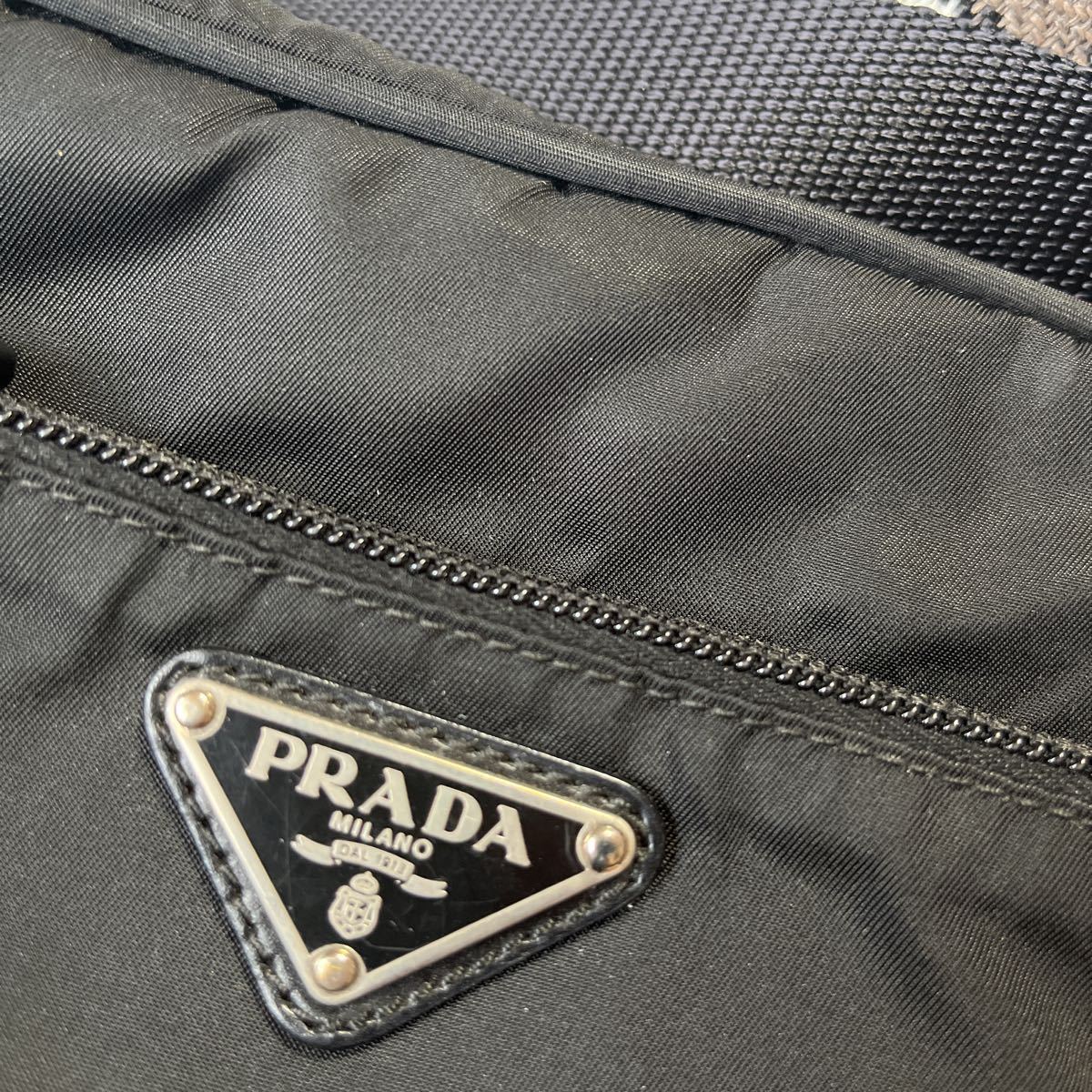 【 ミニサイズ 】■ 1円 ■ 美品 PRADA プラダ 三角プレート ナイロン ポーチ カメラバッグ ショルダーバッグ ブラック 黒 a25_画像8