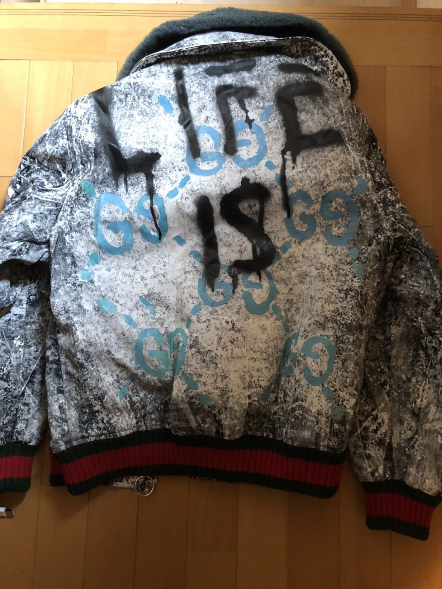 グッチゴースト ボンバージャケット　46 ma-1 ブルゾン　ミケーレ　青タグ　ペイント　GG柄　LIFE IS ジャケット　gucci ghost 限定モデル _画像7