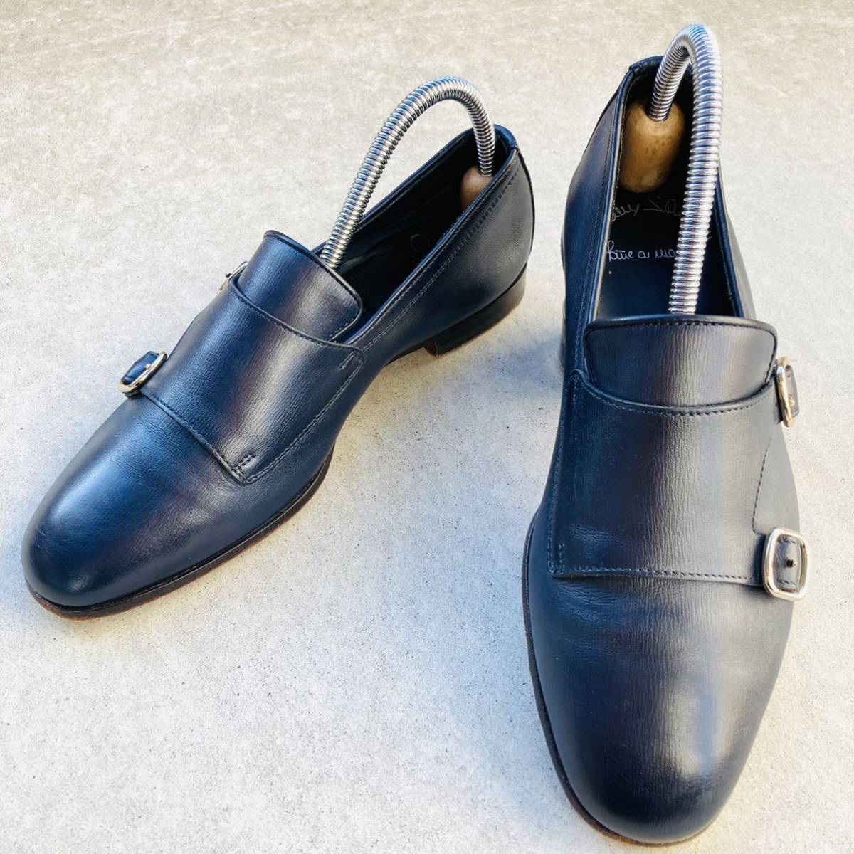 ★美品★ サントーニ Santoni ダブルモンクストラップ 革靴 ネイビー 紺 NV 5.5 約24㎝ イタリア製 ビジネスシューズ SV金具