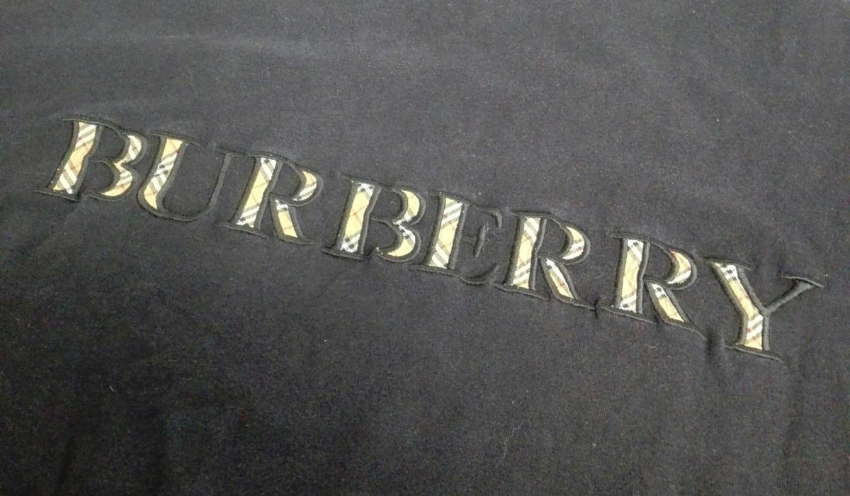 BURBERRY バーバリー 半袖Tシャツ ロゴTシャツ ノバチェック柄 メンズ サイズXL 刺繍ロゴ コットン ブラック 夏 