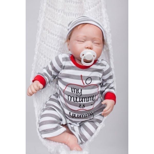 【送料無料/税込】 リボーンドール リアル赤ちゃん人形 かわいいベビー人形 ハンドメイド ドール 衣装付き クローズアイ しましまパジャマ