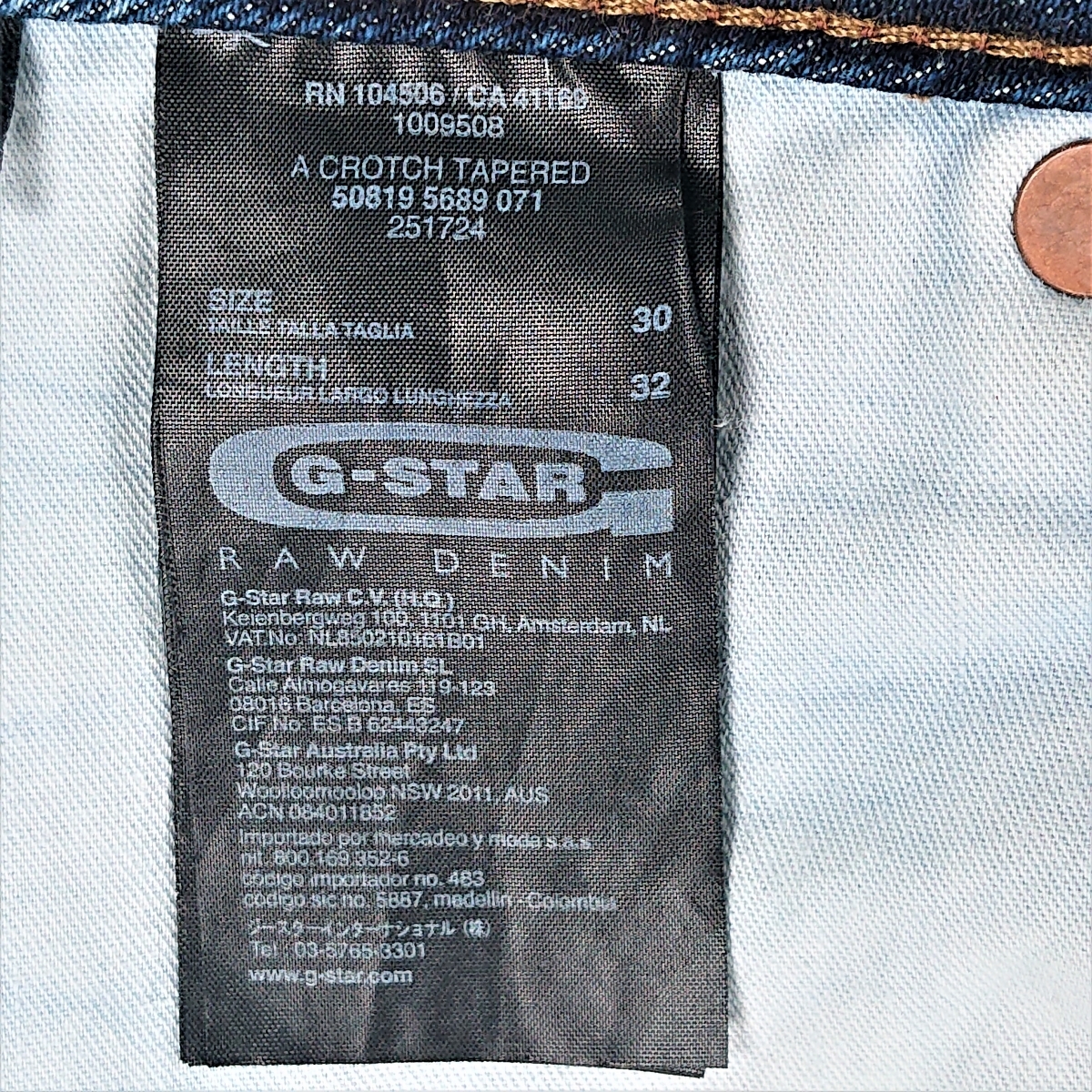 3336B ジースターロゥ G-STAR RAW デニム パンツ ジーンズ サイズ30 ボタンフライ Aクロッチテーパード peaceMM