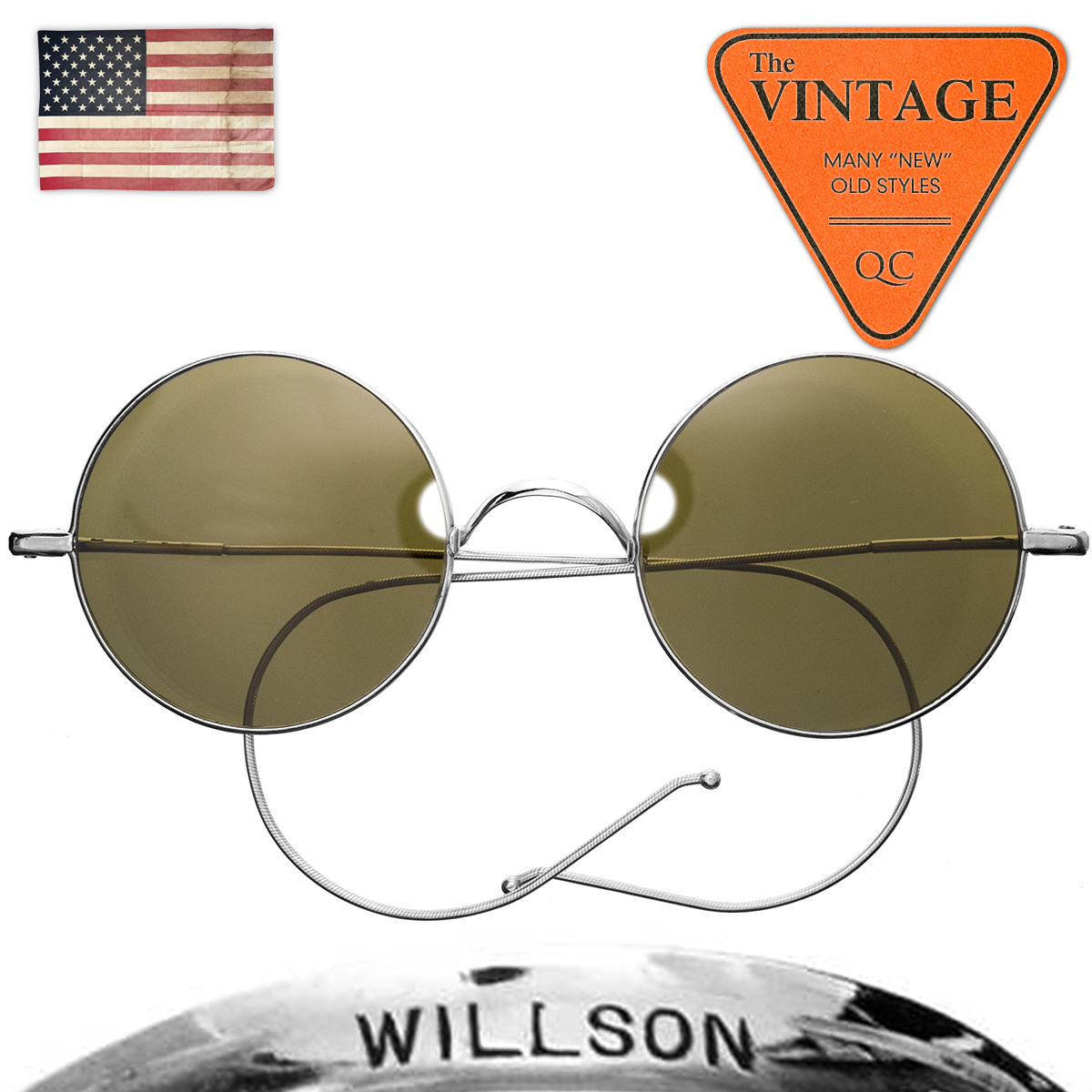  beautiful goods unused dead 1930\'s USA Vintage WILLSON glass lens circle glasses circle sunglasses America made in dust real industry series at that time mono 666