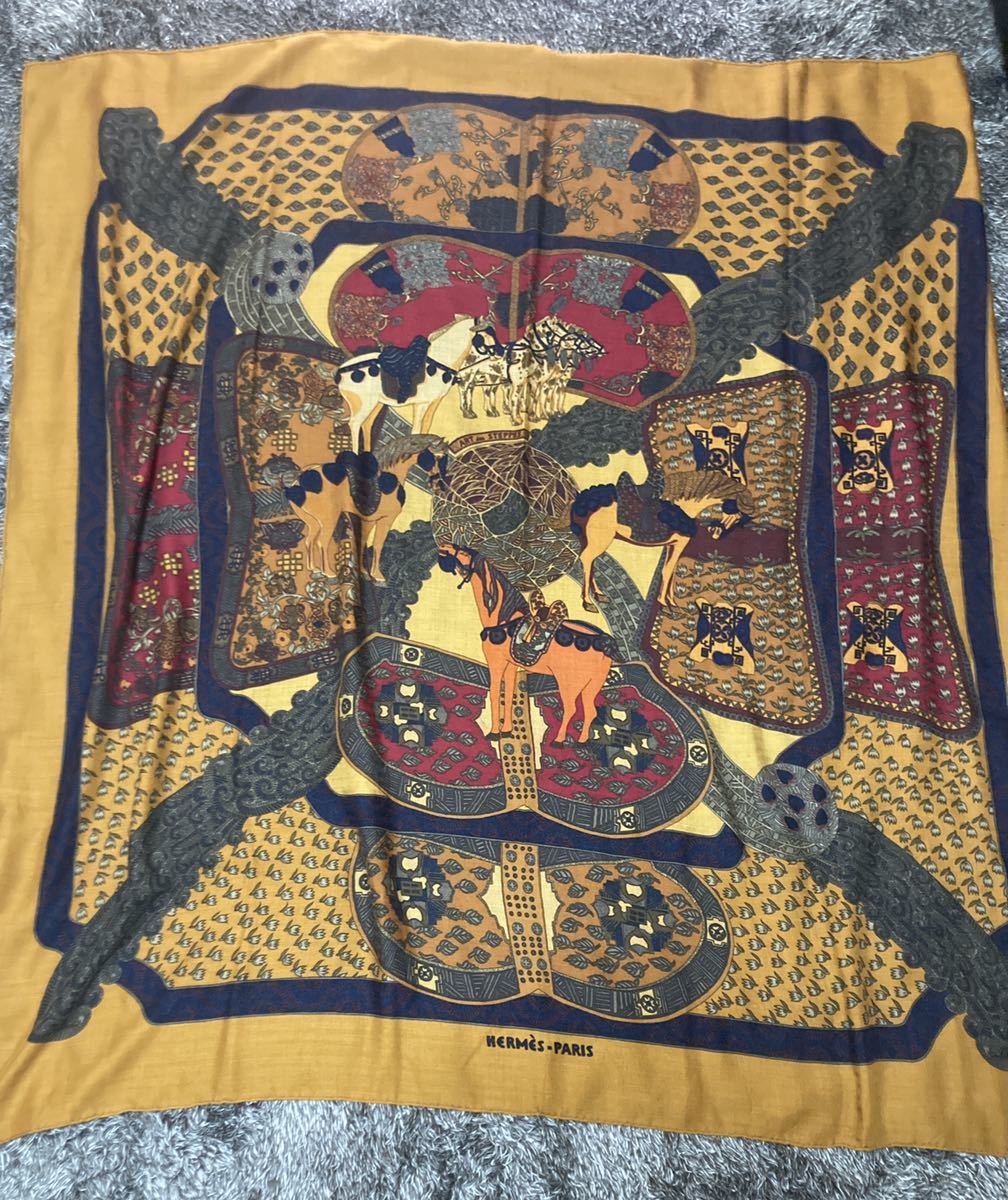 ☆美品☆ HERMES エルメス カシミヤ シルク カレ 140 スカーフ