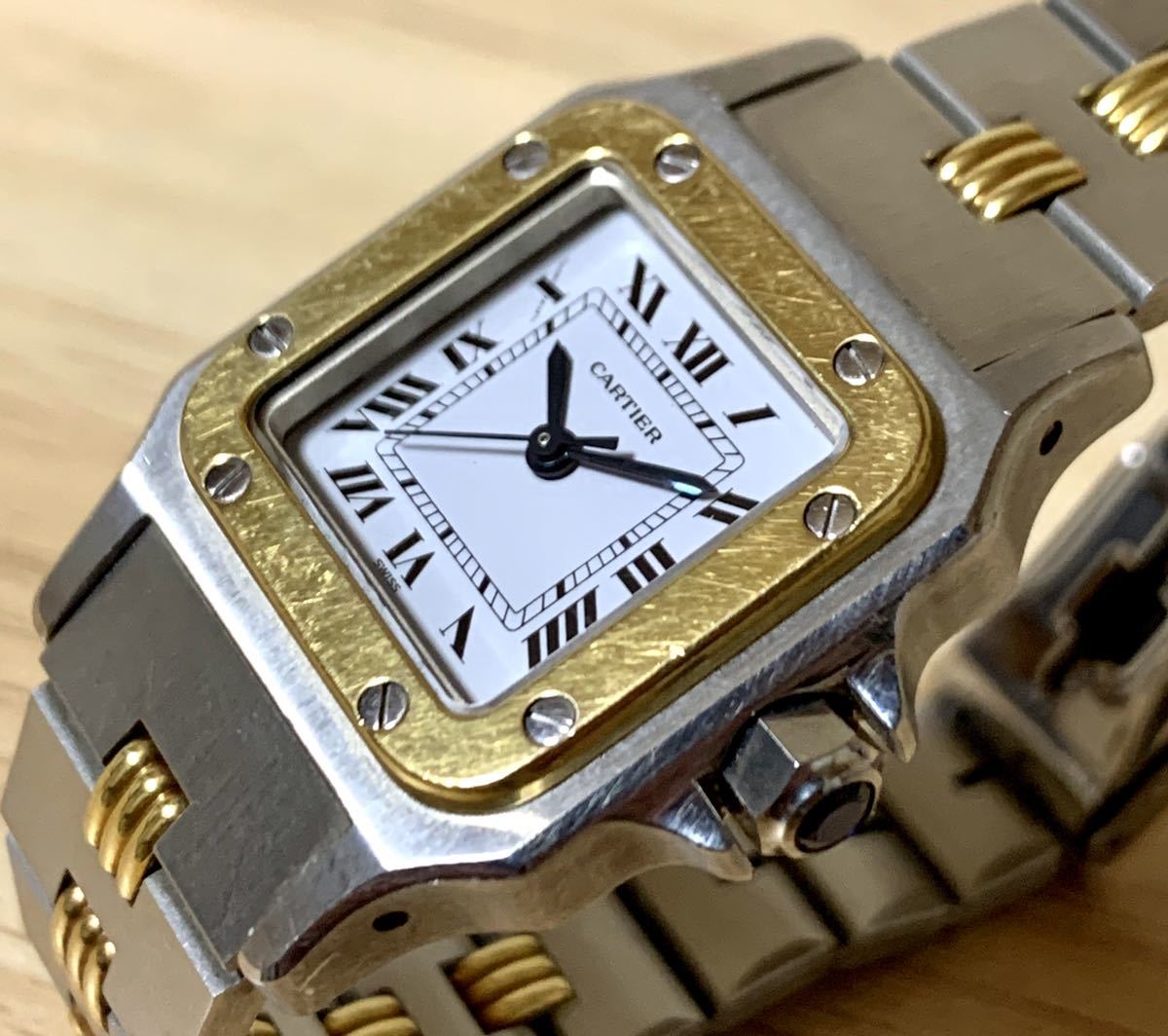 1円〜H cartier カルティエ サントスガルベ SM 18金 YGベゼル コンビ