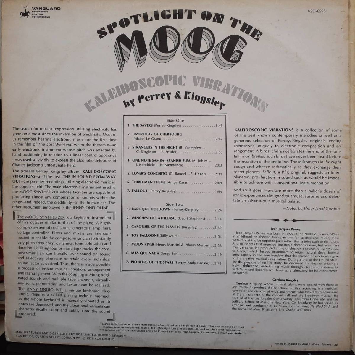 英VANGUARDオリジLP！Perrey&Kingsley / Spotlight On The Moog Kaleidoscopic Vibrations 71年 ムーグ YMO 電子音楽 Jean Jacques Gershon_画像2