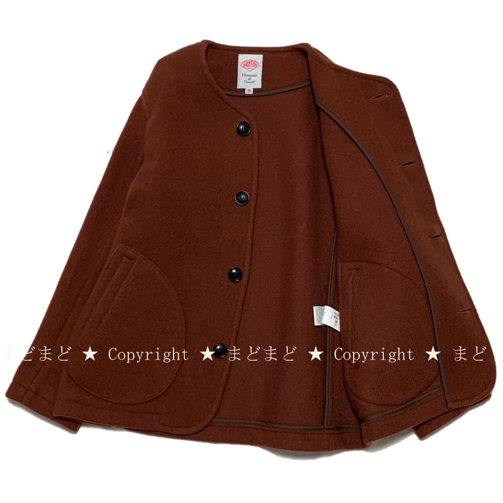 美品 20AW DANTON ウールモッサ ノーカラー ジャケット 36 ブラウン 茶色 レディース ダントン 2020 JD-8903 WOM_画像5