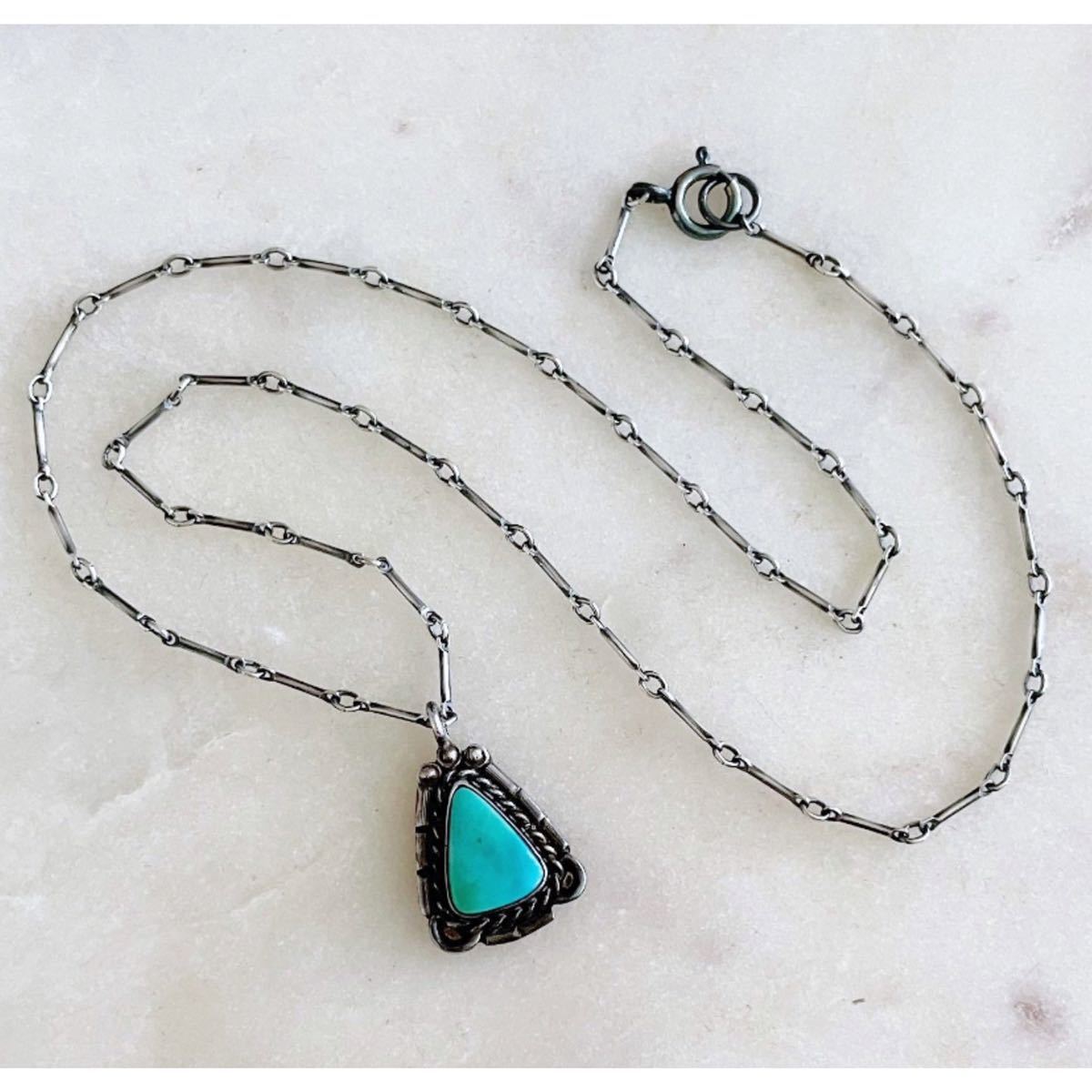 超希少!Vintage Navajo 1960’s Turquoise Silver Necklace USA MADE HOPI ZUNIナバホビンテージターコイズシルバーネックレス ホピ ズニ