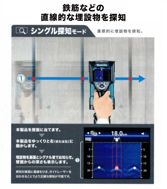 マキタ WD180DZK+BL1015+DC10SA 10.8V充電式ウオ－ルデイテクタ 最大探知深さ180mm 10.8V-1.5Ahバッテリ+充電器付セット 新品_画像5