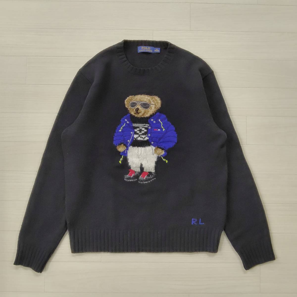 POLO RALPH LAUREN/ポロ・ラルフローレン/POLO bear/ポロベアー/ニット/希少.サングラス×RLXダウンベアー/キャメル/RL刺繍/美品_画像1