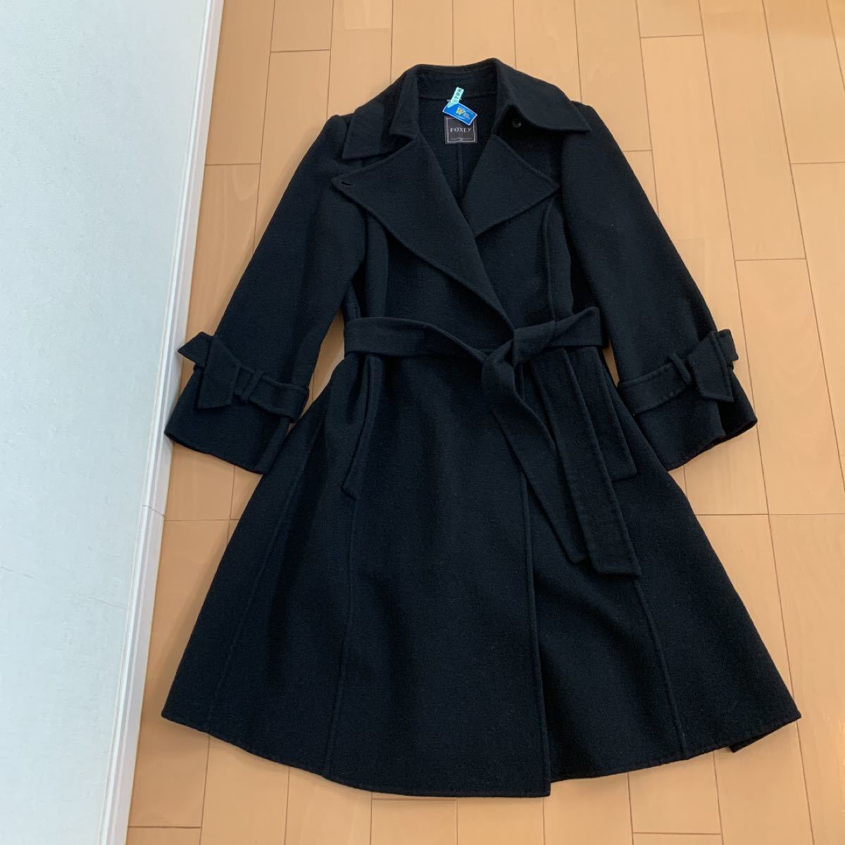 ロング丈 トレンチコート フォクシーカシミヤ黒シンプルコート40M9号位