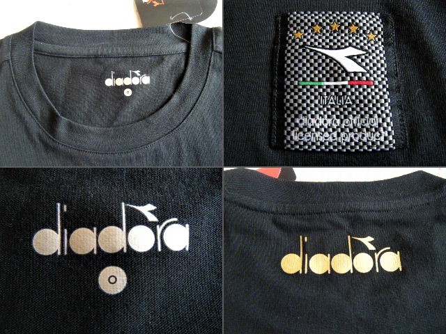 ディアドラ　diadora　Segreta Collection　テニス用コットンTシャツ・プリントTシャツ　黒系　サイズ O　胸ポケット付き　定価 4,180円_画像5