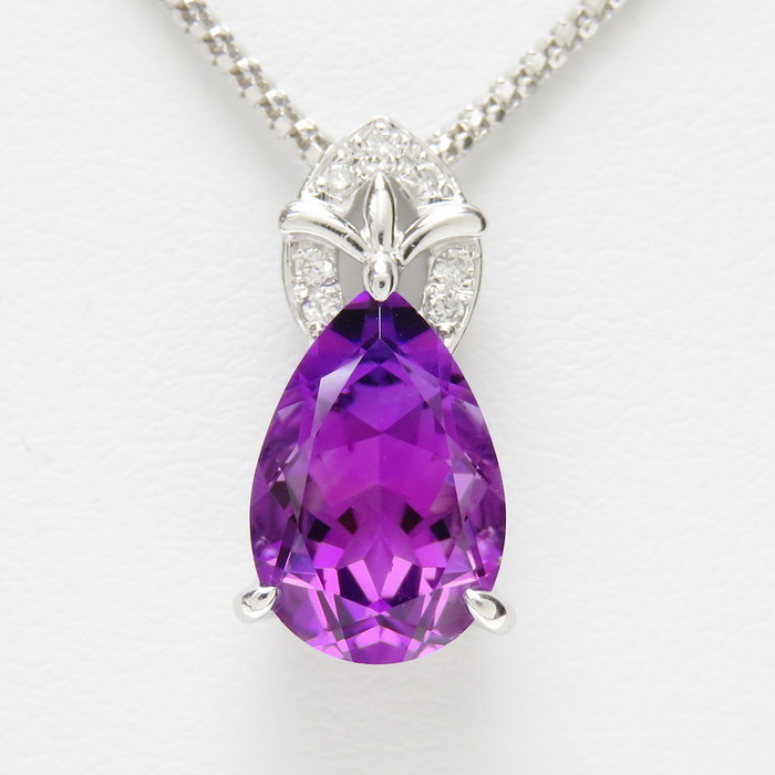 アメジスト 2.93ct ダイヤモンド 計0.05ct ネックレス K18WGホワイト