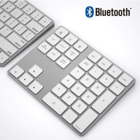 ミニbluetoothワイヤレス充電式キーパッド,アルミニウム,34キー,タブレットラップトップ用_White