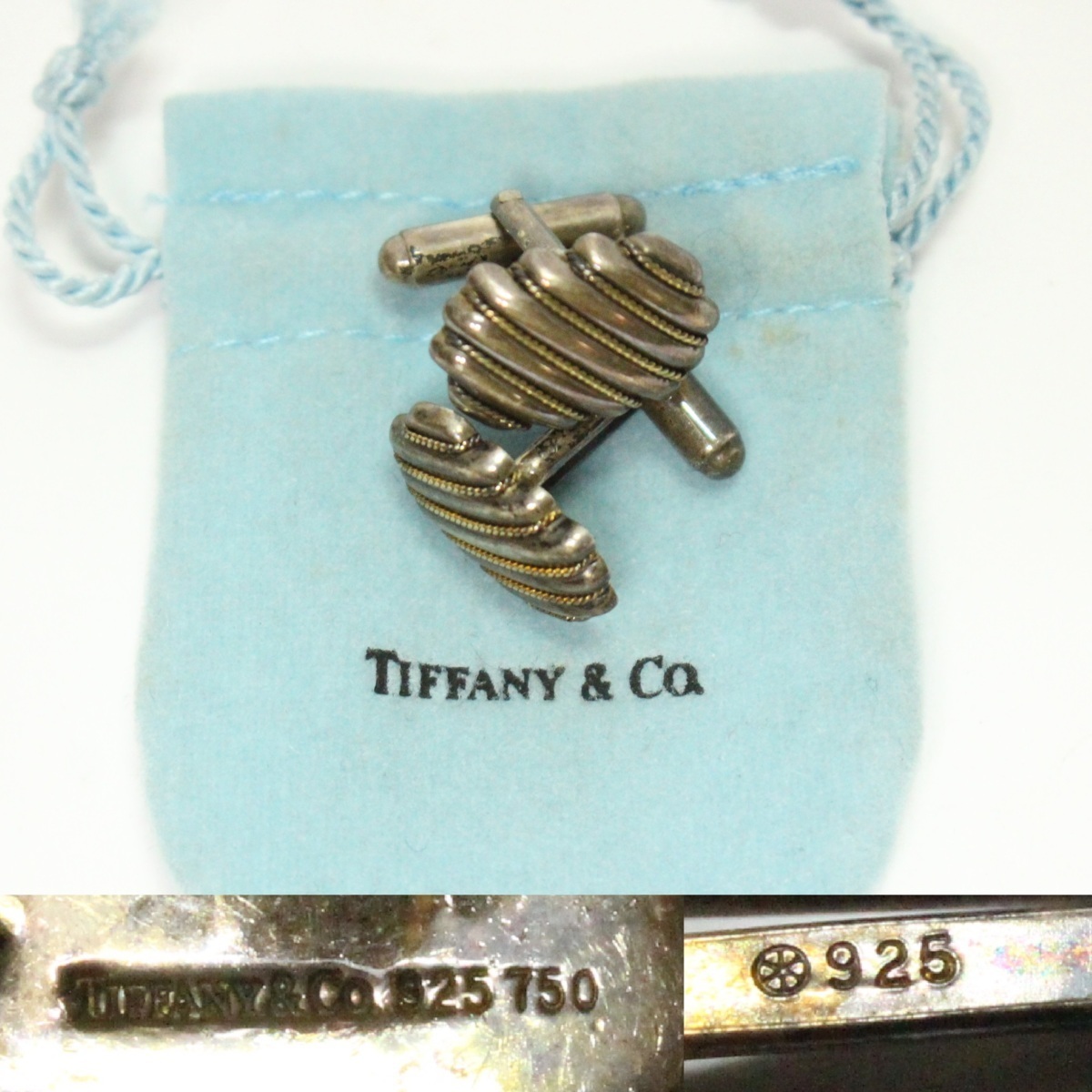 Tiffany K18ライン & SVのコンビカフス レターパックプラス可 0420S19r