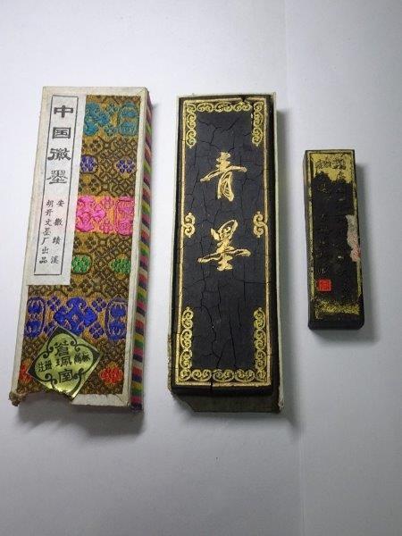 青墨 徽歙老明開文製 箱付 金巻古梅園 2本セット レターパックプラス可 1207S5G美術品