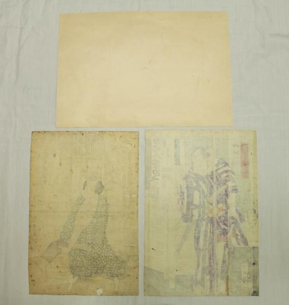 歌舞伎絵柄版画2枚と絹本絵の合計3枚　0626Q9r_画像2