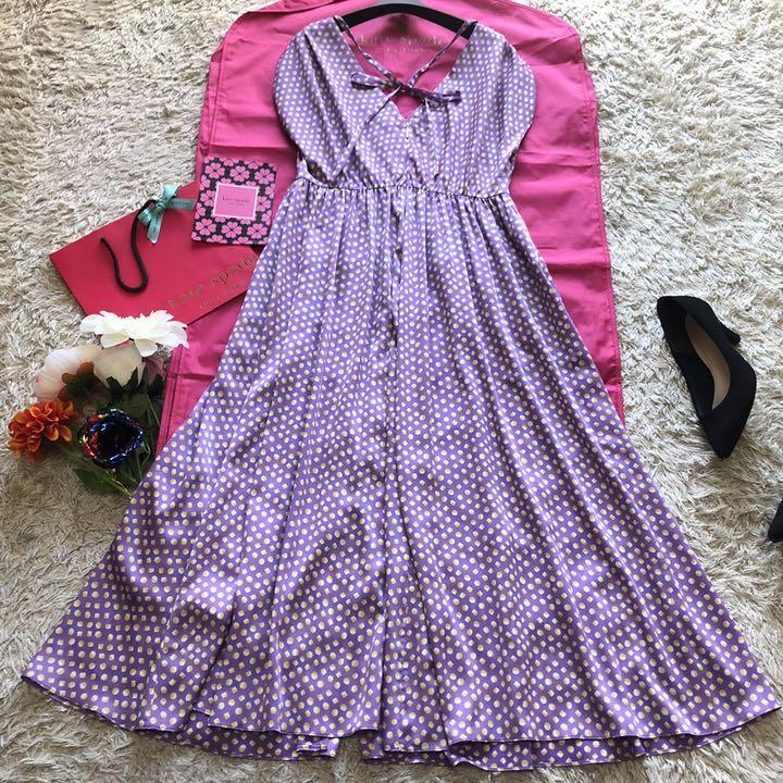 美品】kate spade ロングワンピース ラベンダー リボン サイズ2 | www