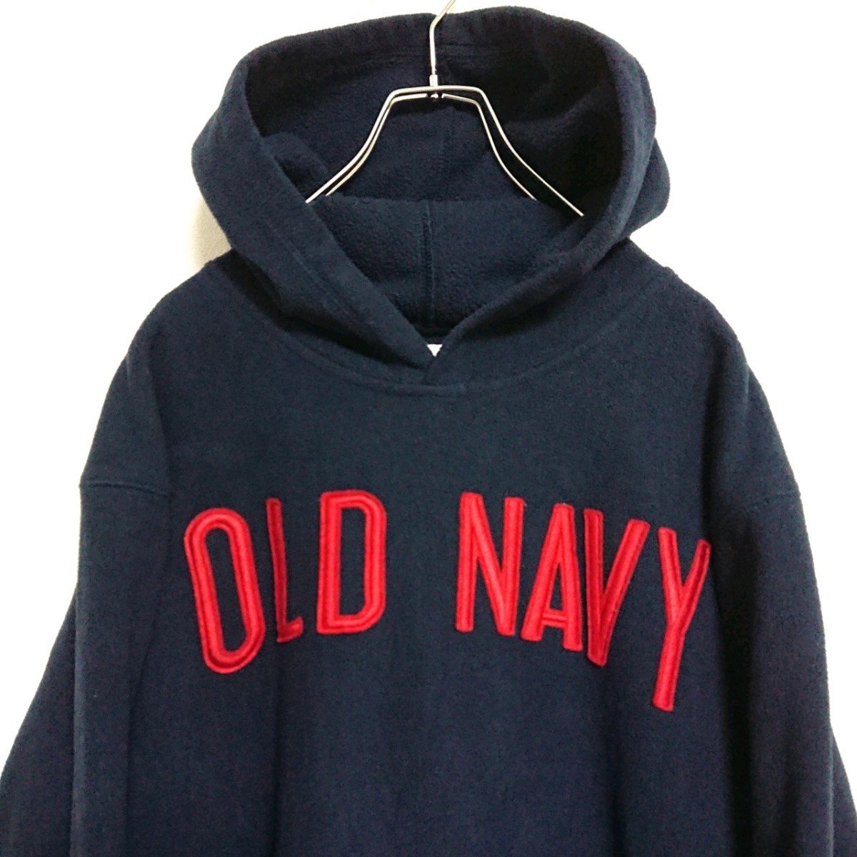 OLD NAVY パーカー フリース プルオーバー ビッグロゴ 紺 L IW13