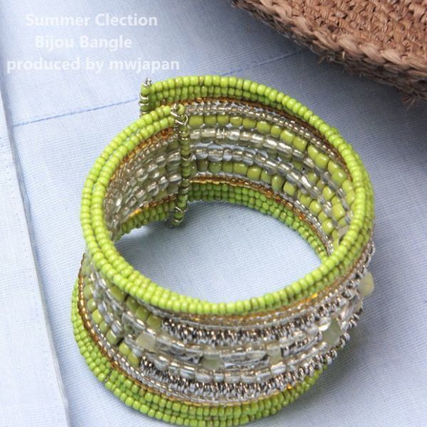 *ac826* including postage new goods burr departure beads bangle biju- bracele accessory Asian wide width hand made light green × silver 