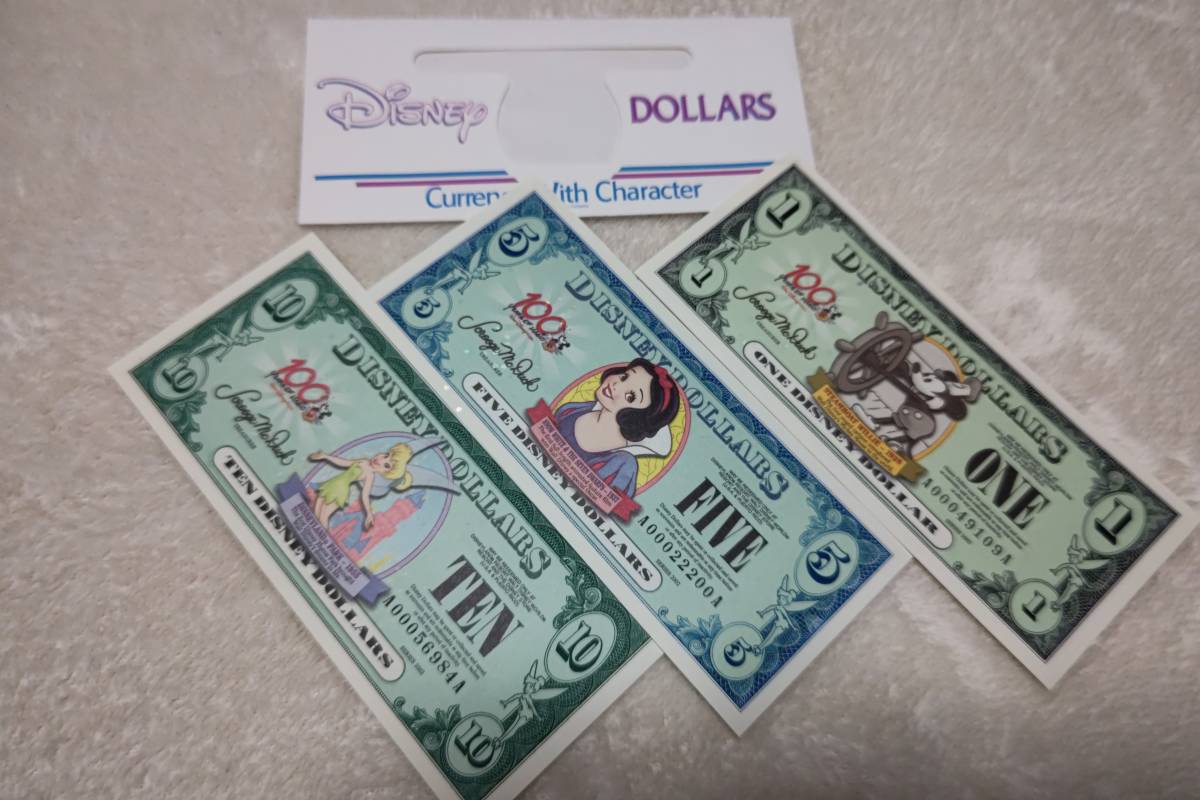 人気通販 ディズニーダラー　ウォルトディズニー　希少　レア　1ドル　5ドル　10ドル　生誕100周年　ティンカーベル　ミッキー　白雪姫　封筒付き