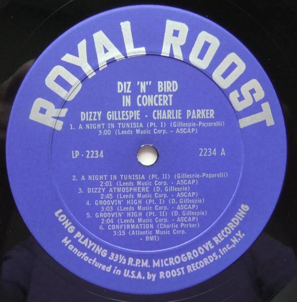 ◆ DIZZY GILLESPIE - CHARLIE PARKER / Diz 'N' Bird In Concert ◆ Roost LP-2234 (blue) ◆ V_画像3
