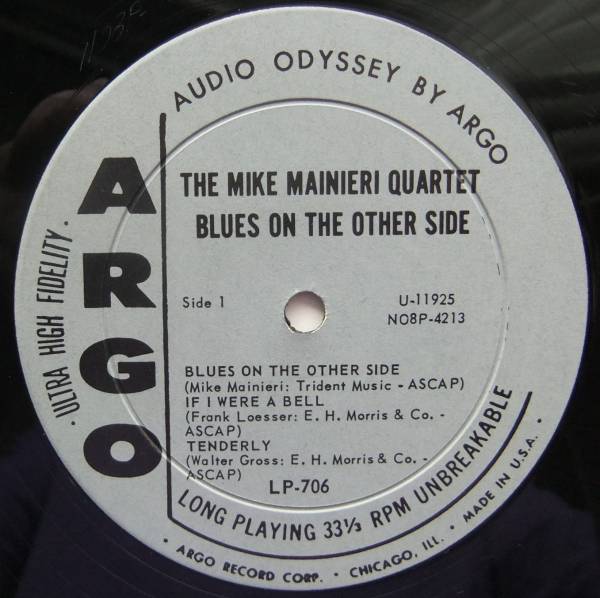 ◆ MIKE MAINIERI Quartet / Blues On The Other Side ◆ Argo LP-706 (grey:dg) ◆_画像3