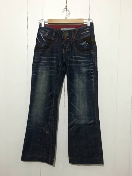 *RED PEPPER W25 Denim pants flair extra-large button hige processing red pepper Rollei z