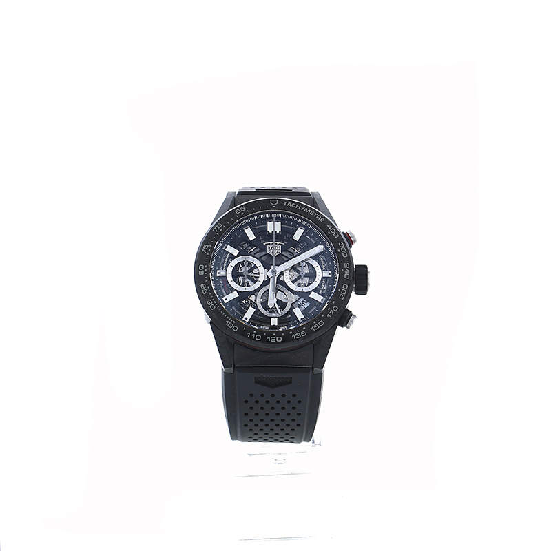 タグホイヤー カレラ CBG2A91 ブラック カーボン ラバー 腕時計 メンズ TAG HEUER 自動巻き(手巻付き) 中古