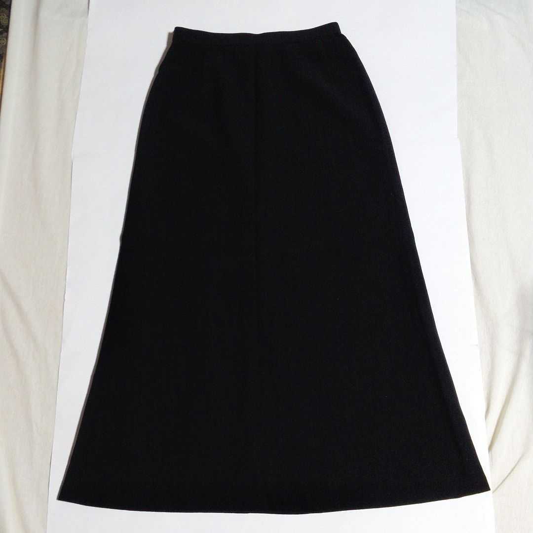 Lourdes ウール混ダークグレーの素敵なロングスカート　サイズ11　Aライン　黒　キュプラ　ストレッチ　フォーマル　オフィス　縦長　_画像1
