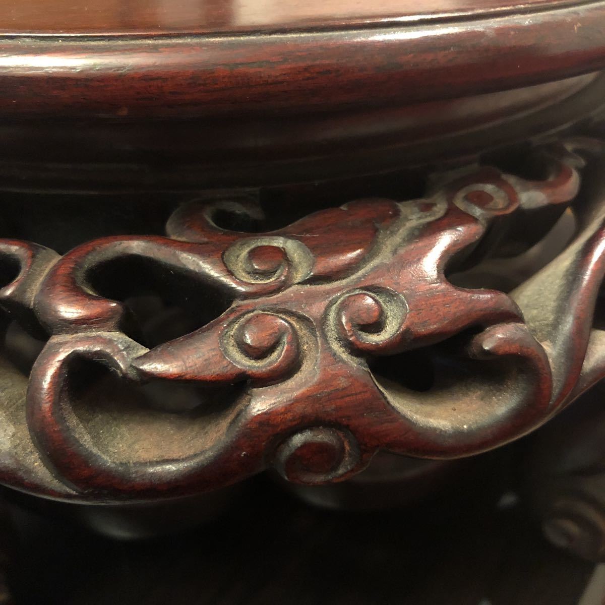 中国古玩唐物唐木木造細密彫刻根卓天然彫花台唐木台香炉台盆栽台飾台