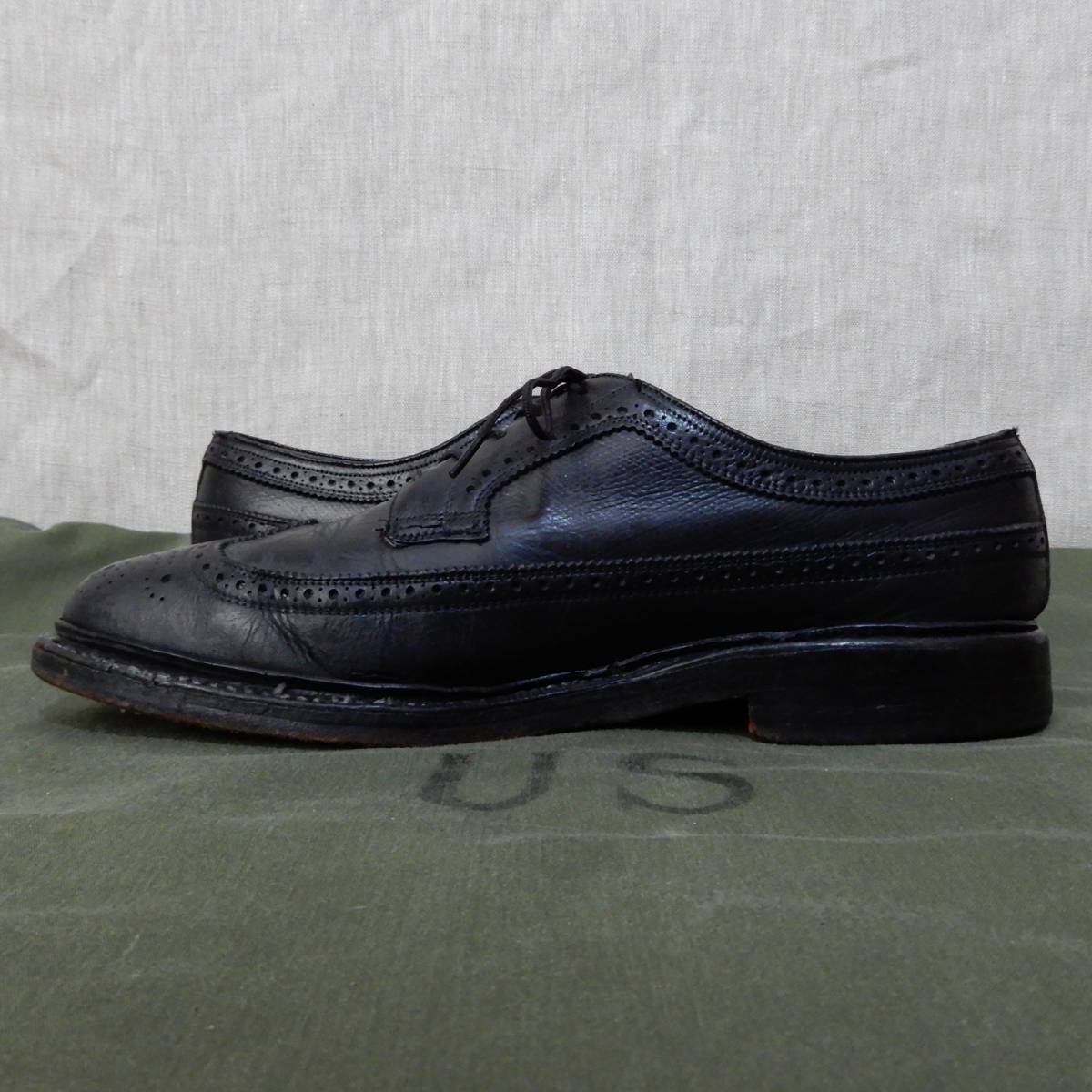 FLORSHEIM IMPERIAL KENMOOR Long Wing Tip 1973s Size7.5D Black