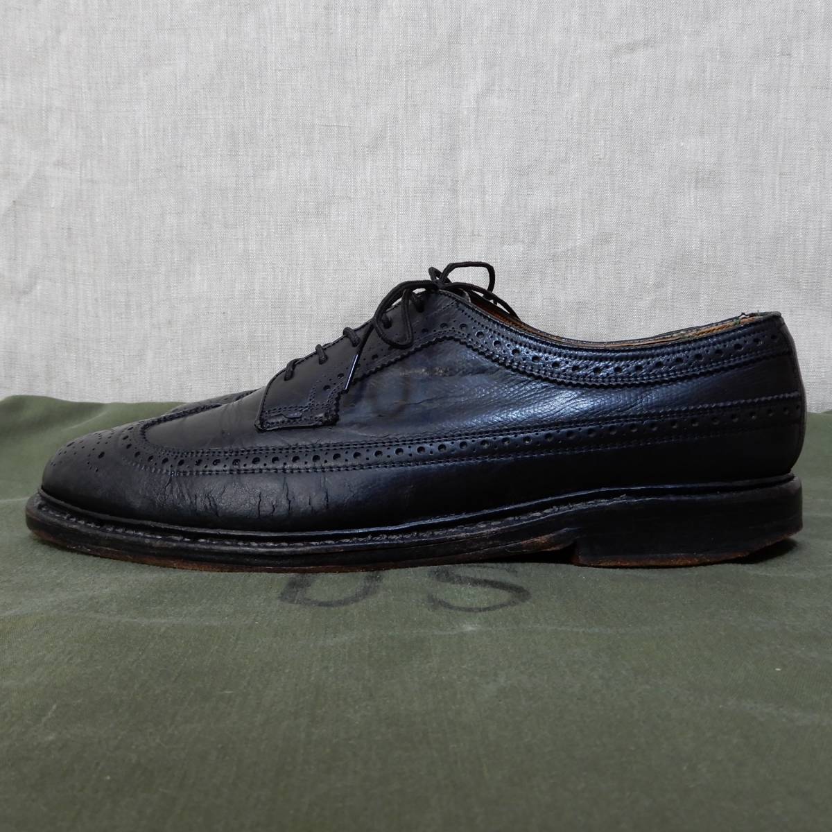 FLORSHEIM IMPERIAL KENMOOR Long Wing Tip 1973s Size7.5D Black