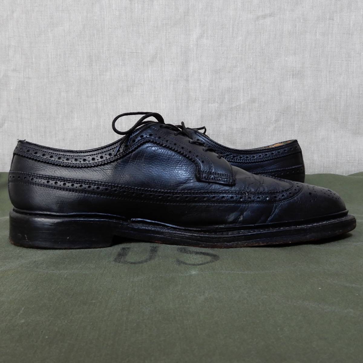 FLORSHEIM IMPERIAL KENMOOR Long Wing Tip 1973s Size7.5D Black