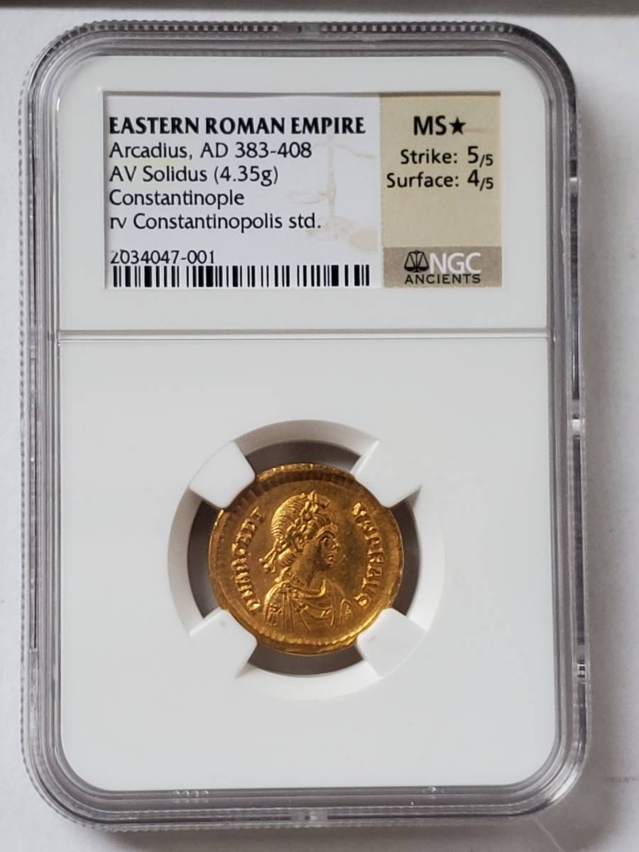 ▲希少▲ 383-408 金貨 東ローマ アルカディウス ソリダス MS ヨーロッパ