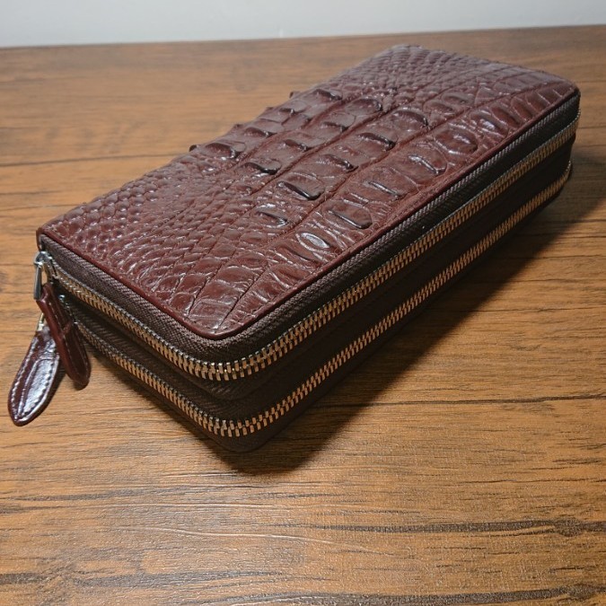 本革 クロコダイル ダブルファスナー長財布 茶 新品、未使用
