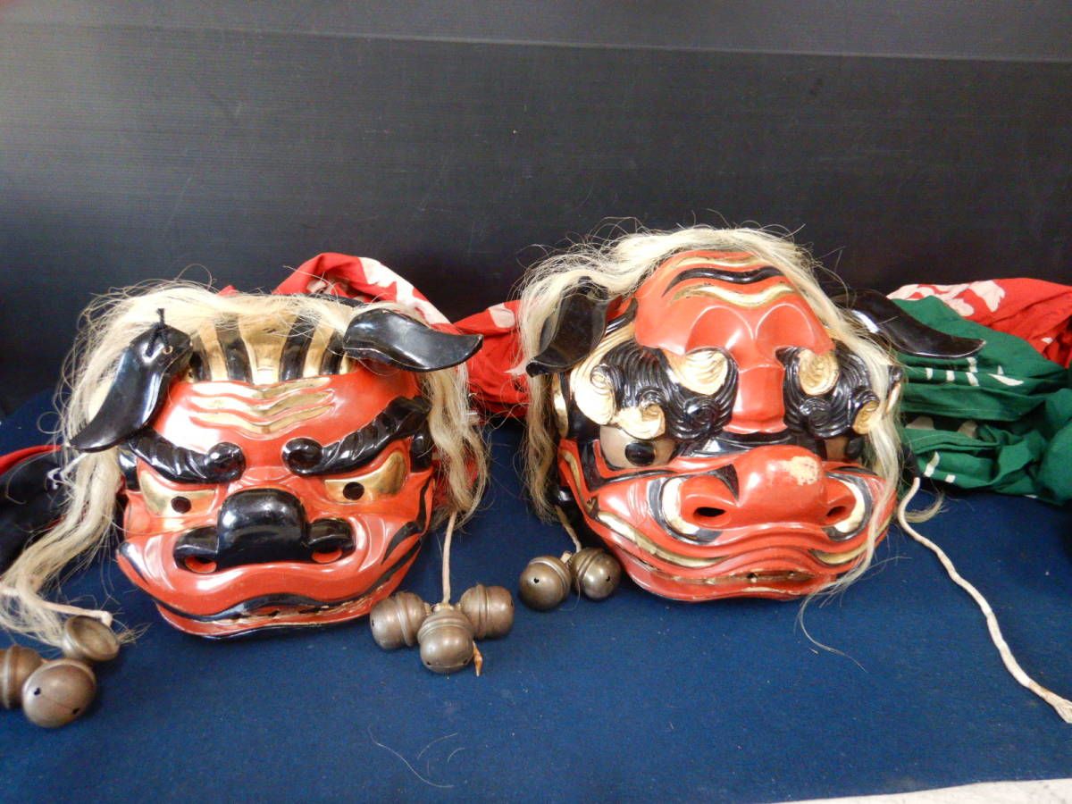 獅子頭 獅子舞 雄•雌 縁起物 実物木彫 - 工芸品 獅子頭 獅子舞 雄•雌 縁起物 実物木彫 - 工芸品