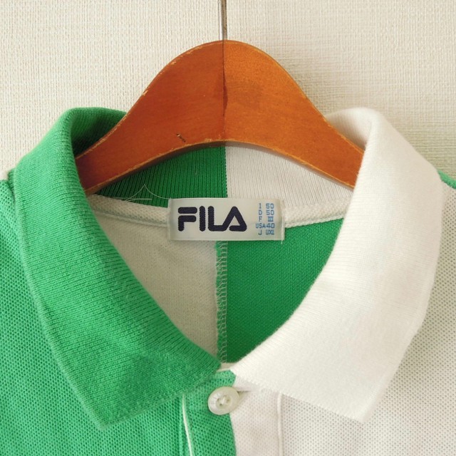 FILA ポロシャツ カラーブロック 白×グリーン UXL (t-291)_画像4