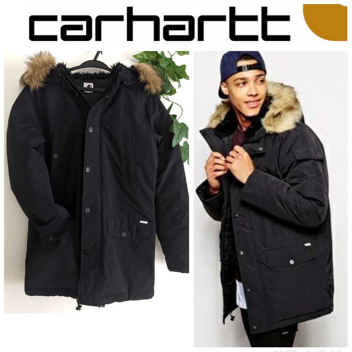美品 CARHARTT WIP カーハート ANCHORAGE PARKA 防寒 ナイロン 中綿 ダウンジャケット コート パーカー ブラック 黒  XS レディース メンズ