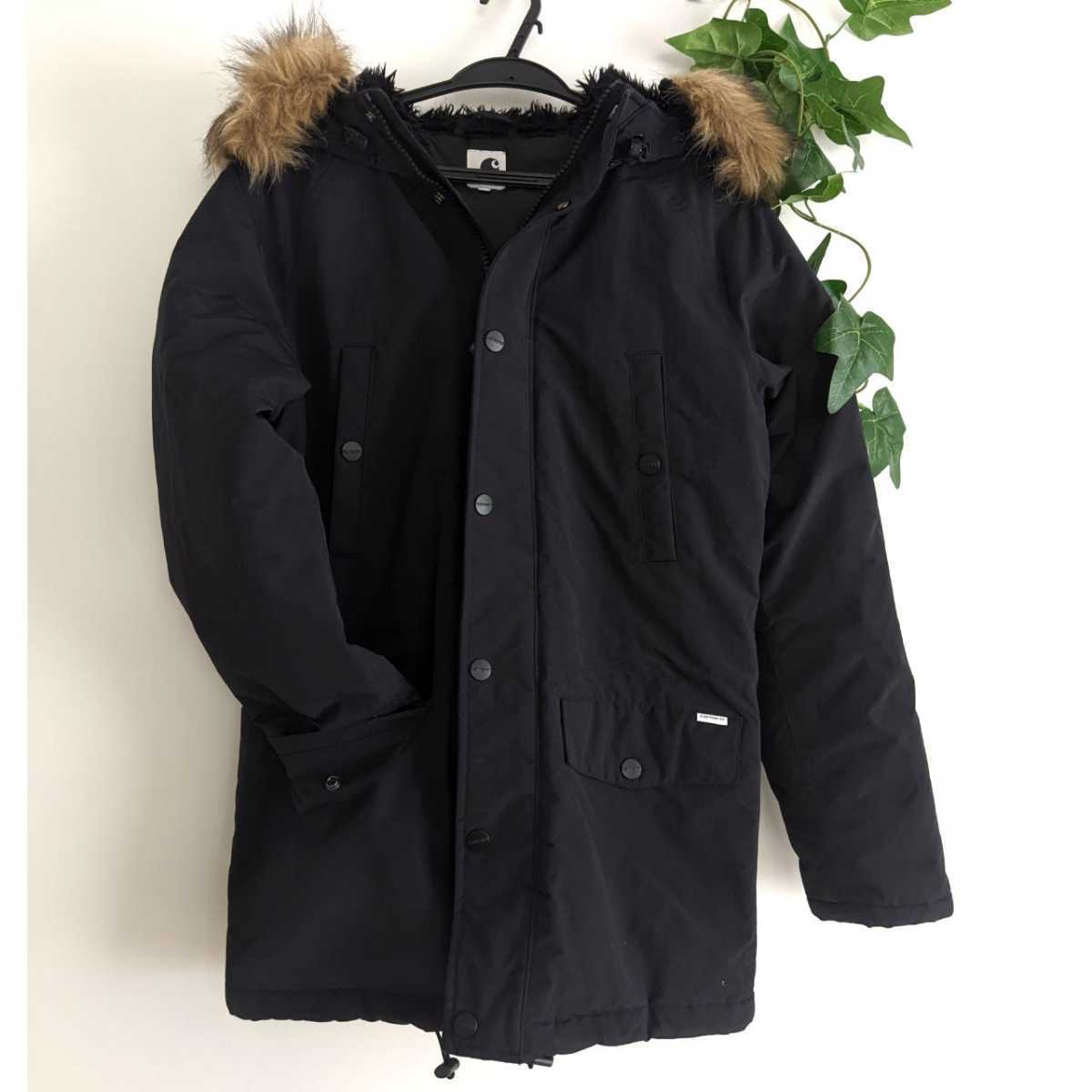 美品 CARHARTT WIP カーハート ANCHORAGE PARKA 防寒 ナイロン 中綿 ダウンジャケット コート パーカー ブラック 黒 XS レディース メンズ