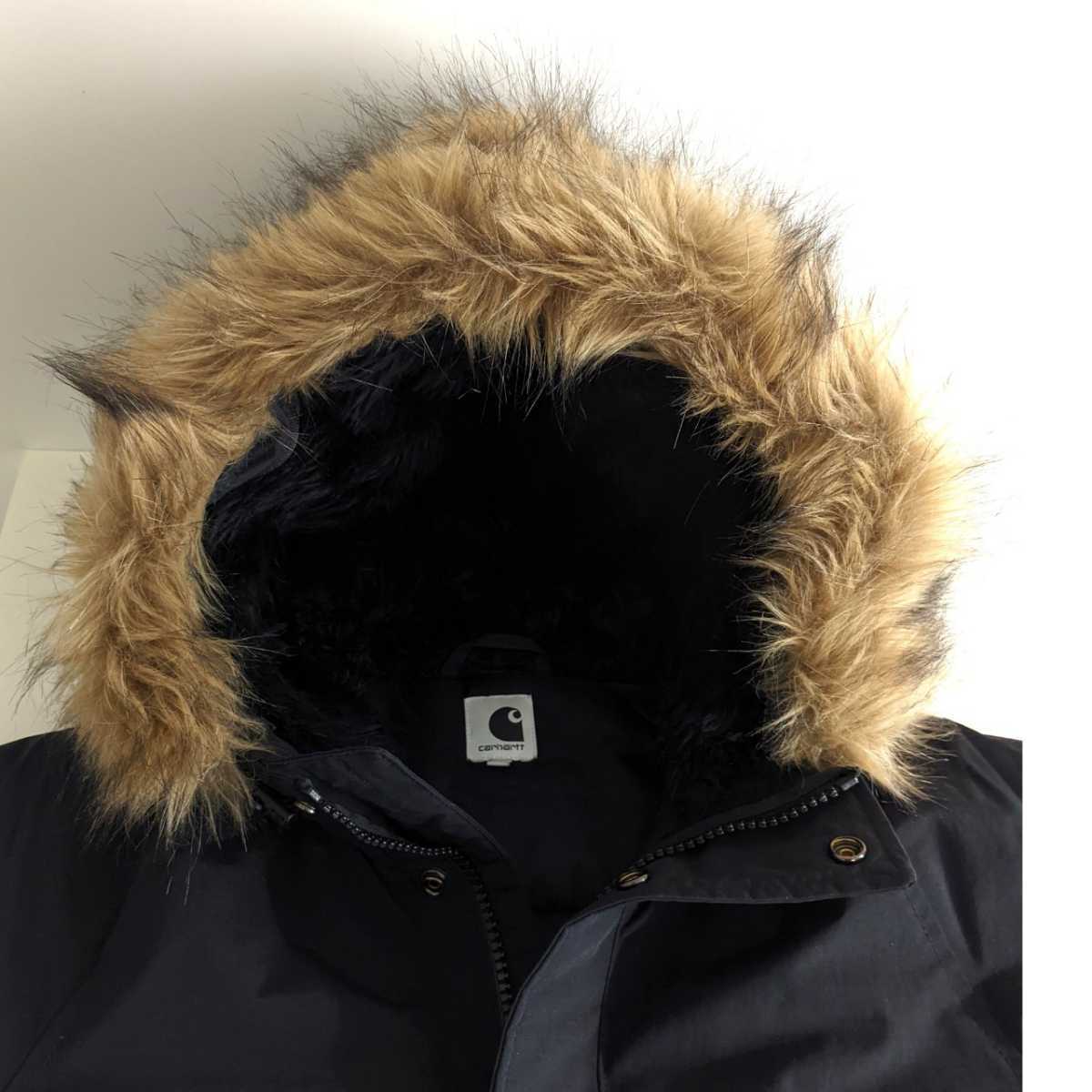 美品 CARHARTT WIP カーハート ANCHORAGE PARKA 防寒 ナイロン 中綿 ダウンジャケット コート パーカー ブラック 黒 XS レディース メンズ