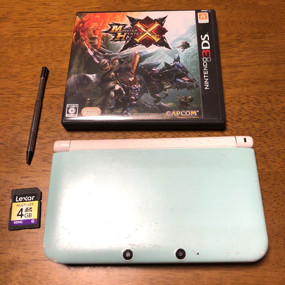 Nintendo 3dsLL 水色　sdカード タッチペン　モンハンＸセット　ややジャンク