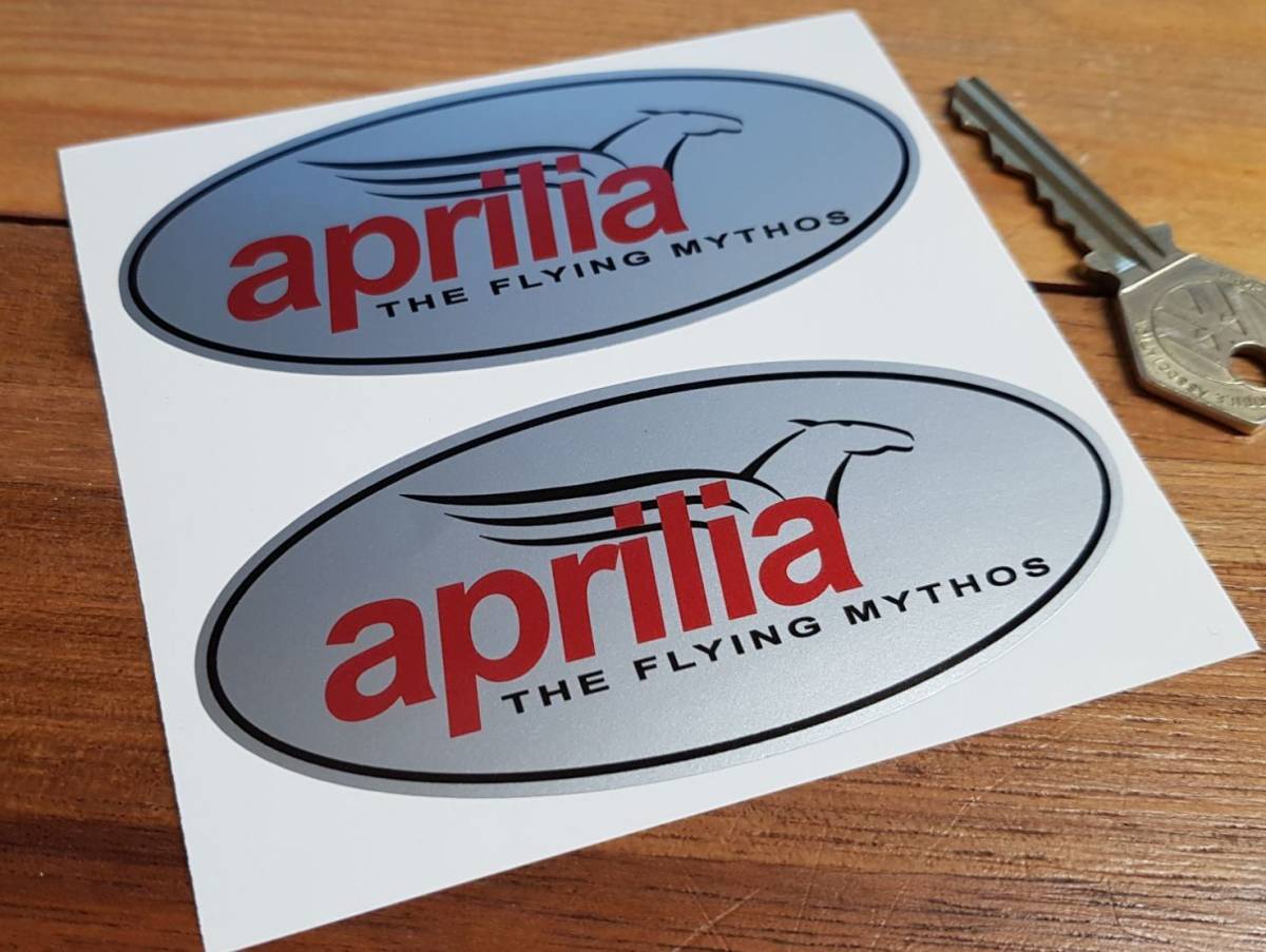 海外　限定品　送料込み Aprilia Flying Mythos Stickers Decal アプリリア ステッカーデカール 2枚セット 105mm x 47mm ステッカー_画像1