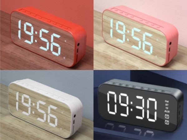 1049円 【良好品】 充電式 ワイヤレス スピーカー 置き時計 ピンク