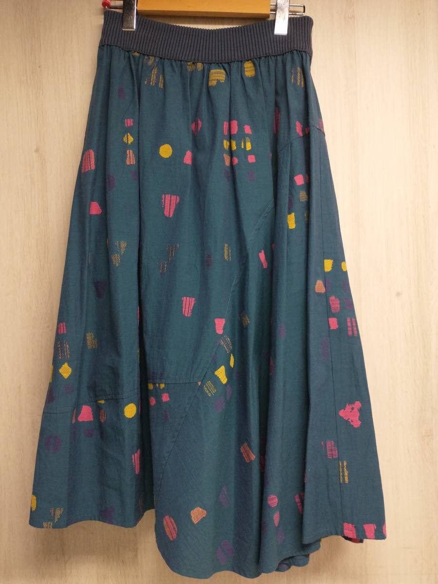 M&KYOKO エムアンドキョウコ 刺繍 切り替え コットン ロングスカート